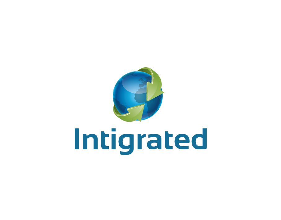 Intigrated Logo – Earth Globe with Green Arrows and Bold Text